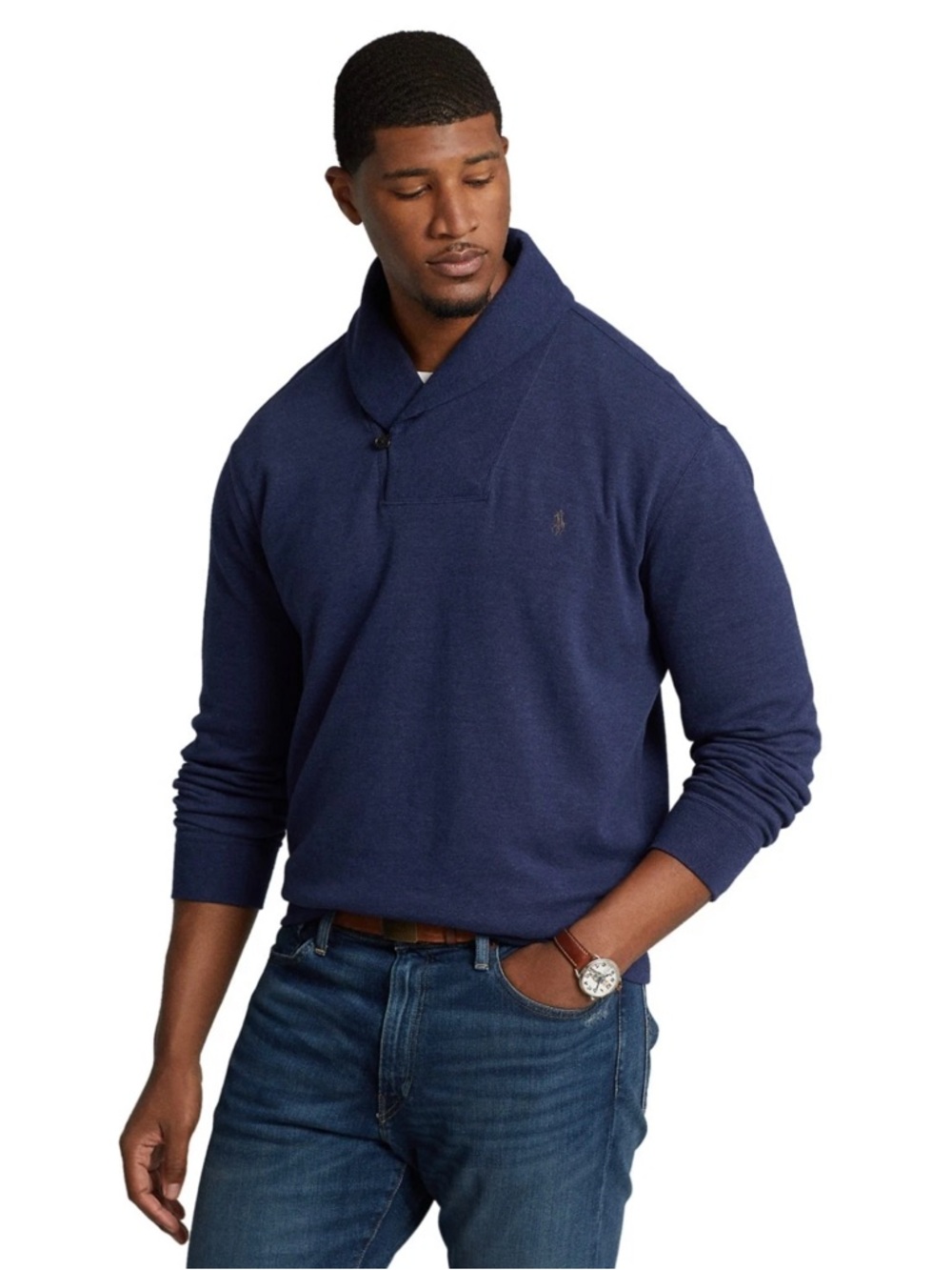 Ralph Lauren Men's Shawl Collar Pullover Shirt - Navy XXL